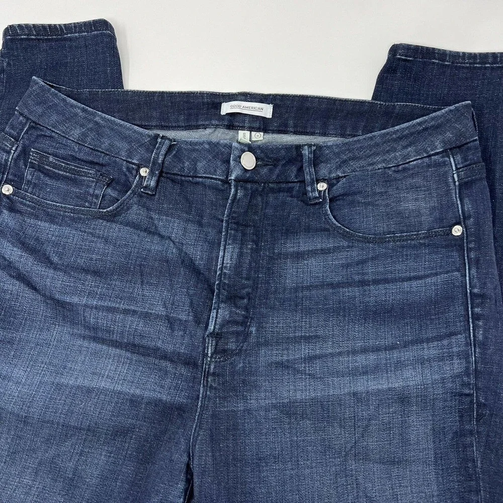 Good American Womens 16 Good Legs High Rise Crop Stretch Denim Blue Jeans‎